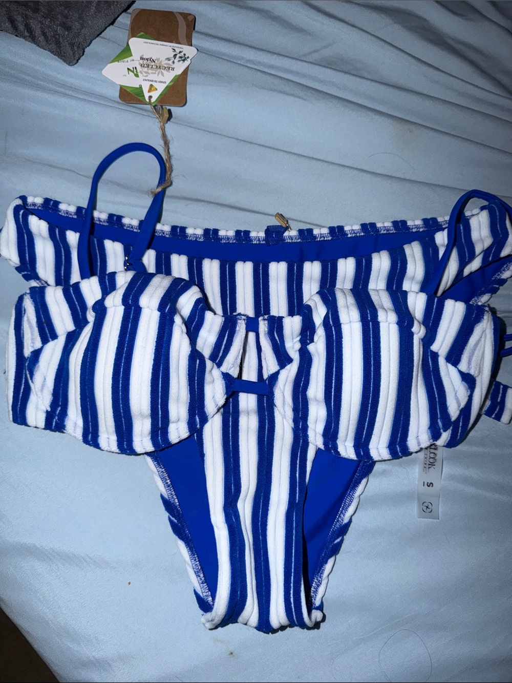 Berlook Terry cloth  Blue and White Striped Bikini Set
